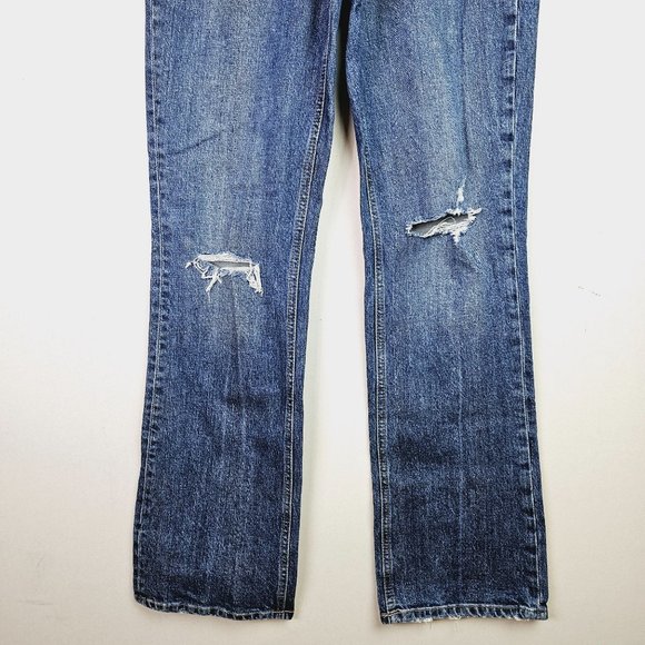 Zara Girlfriend Style Wide Leg Button Fly Distressed Holey Jeans, 6 - Picture 6 of 8